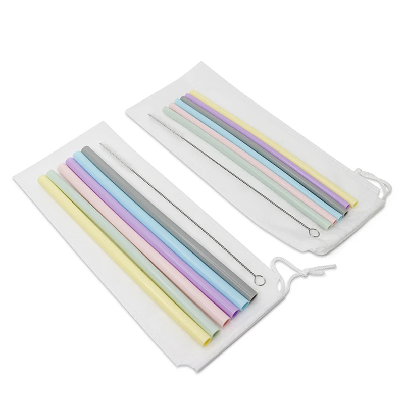 Pajitas de silicona reutilizables para beber, Pajita Flexible plegable con cepillos de limpieza, suministros de fiesta para niños, herramientas de Bar