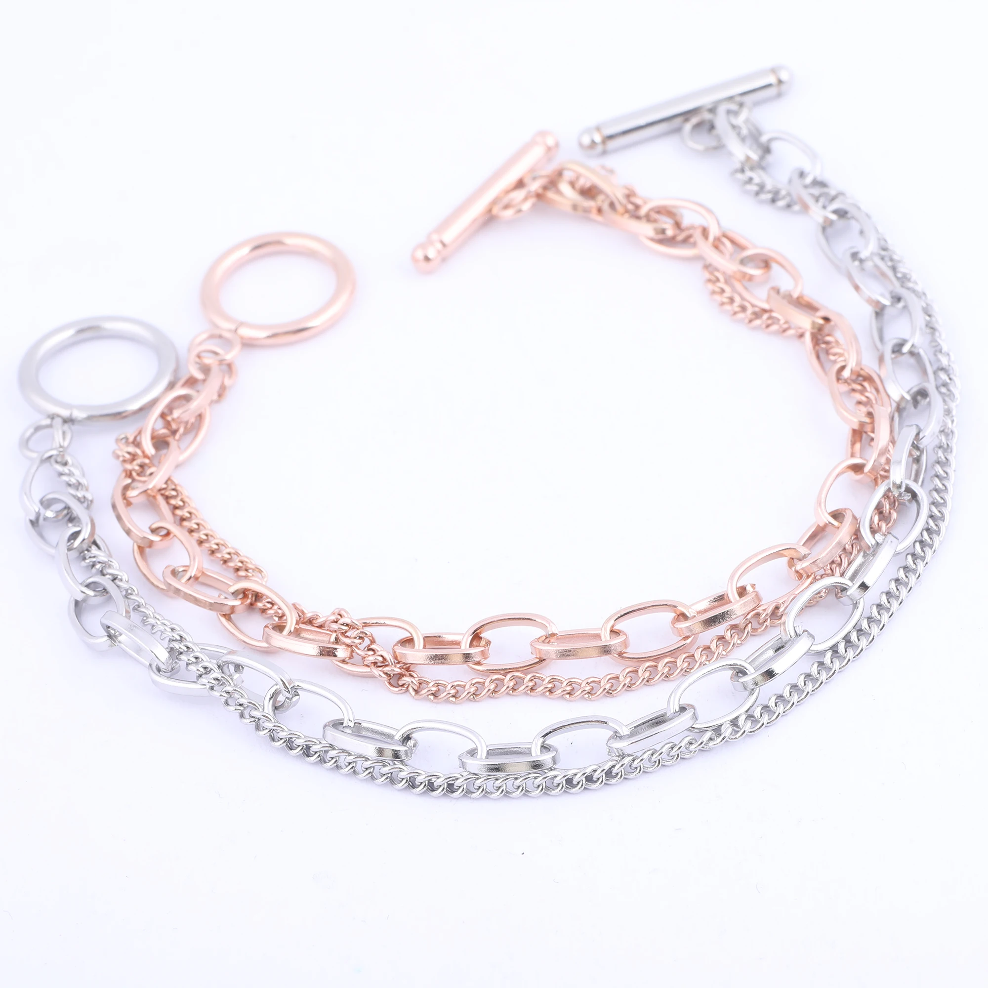 2pcs Stainless Steel Rose Gold String Chain Bracelet Blanks Diy Jewelry Making Supplies 21cm Long