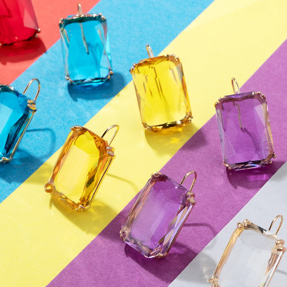 New Design Multicolor Glass Crystal Drop Earrings For Women Korean 2020 Fashion Geometric Square Earrings Transparent Jewelry