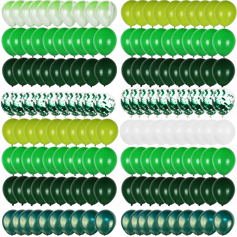 40pcs Green Balloons Set Dark Green Confetti Balloon Jungle Safari Animal Party Decorations Birthday Kids Boy Baby Shower Favors