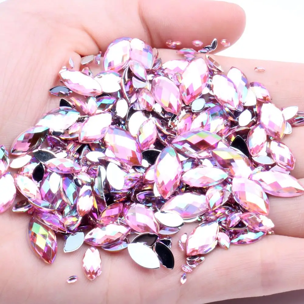 

4x8mm 1000pcs AB Colors Acrylic Rhinestones Flat Back Marquise Earth Facets Glue On Beads DIY Crafts Jewelry Making Accessories