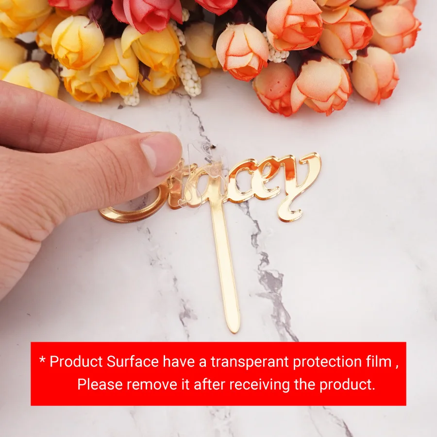 One Piece 8cm height Personalized Custom Name Desk Top Ornament Acrylic Mirror Baby Shower Cake Topper Party Favors Guest Gift