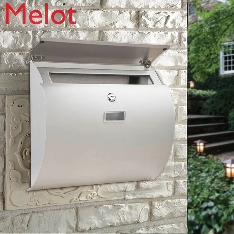 Outdoor Mailbox European Style Villa Wall-Mounted Rain-Proof Suggestion Box with Lock Mailbox  Stainless Steel Thickened Mailbox