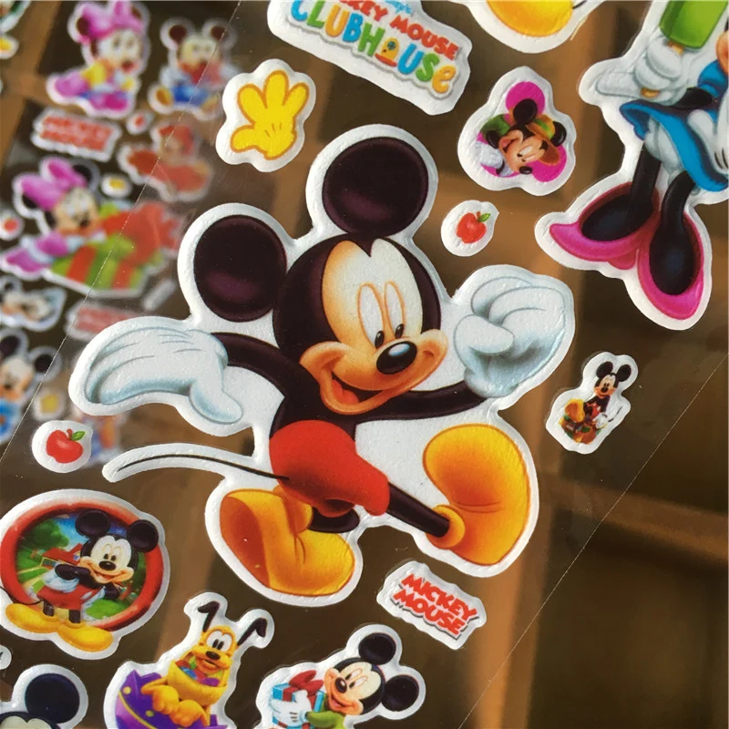 6PCS Disney Mickey Mouse Minnie Bubble Stickers For Kids Cute Anime Stickers Luggage Notebook Scrapbooking Sticker