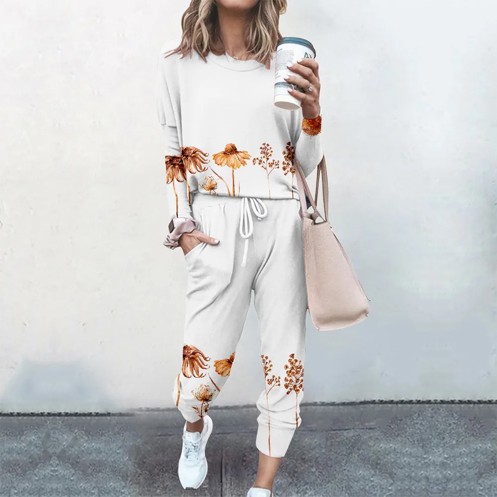 

Fall 2021 Two 2 Piece Set Women Outfits Matching Floral Print Women Sweatsuit Ladies Tracksuit Female Streetwear Street Style