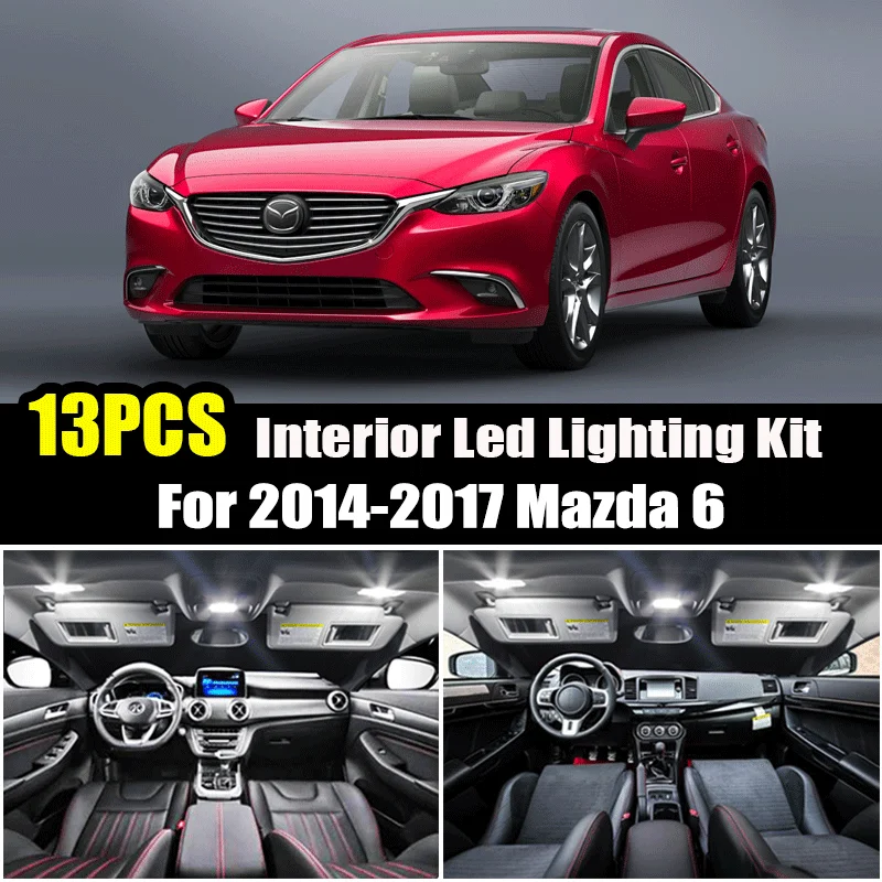 For Mazda 6 2014 2015 2016 2017 13pcs T10 Canbus W5W White Ice Blue LED Lamp Bulbs Interior Kit Map Dome Trunk Door Plate Light