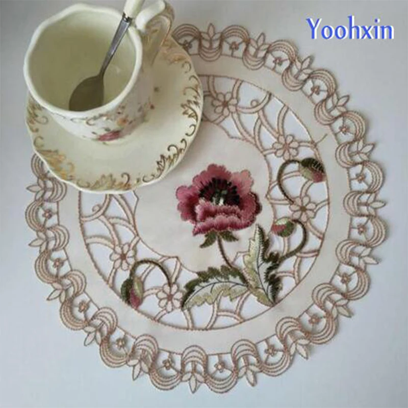 

Hot Embroidery Table Place Mat Lace Pad Cloth Placemat drink doily tea coffee coaster kitchen wedding cup mug dining glass pad