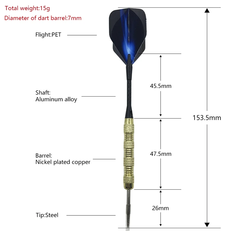 Dardos de punta de acero de 15g para deportes interiores, cuerpo de dardo de aluminio niquelado, eje de aleación de aluminio, 3 uds., nuevo