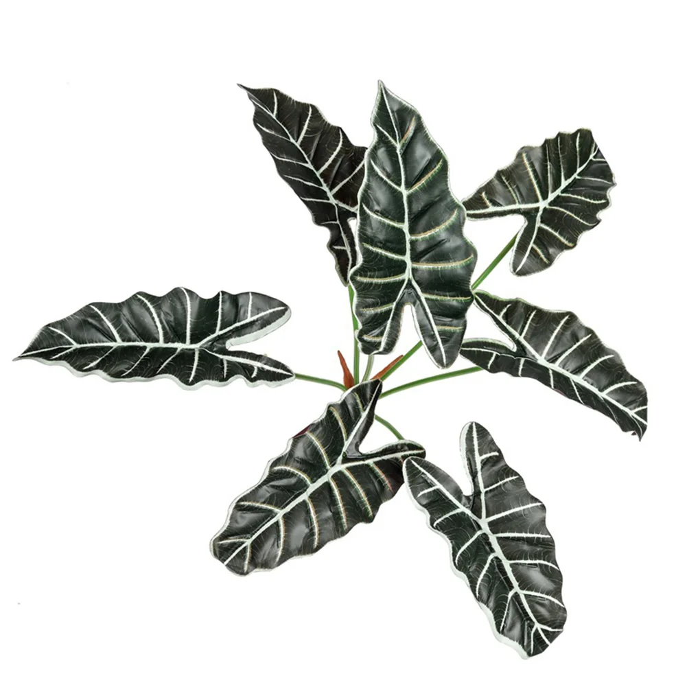 7 포크 북유럽 인공 Alocasia 잎 시뮬레이션 식물 가짜 거북 잎 발코니 홈 장식 BonsaiArtificial Alocasia L
