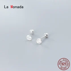 La Monada Round Inlay Minimalist Sterling Silver Stud Earrings Women 925 Silver Jewelry Woman Earrings Stud Silver 925