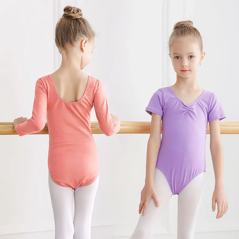 บัลเล่ต์ Leotards เด็กยิมนาสติก Leotard หญิงเต้นรำ Bodysuit Dancewear ชุดเต้นรำเด็กวัยหัดเดินผ้าฝ้ายเต้นรำ Leotard แขนสั้น