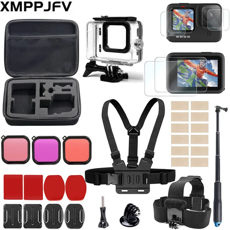Kit Accessori Per GoPro Hero 13/12/11/10/9: Custodia Impermeabile Fino A 50m, Filtro Colorato, Vetro Temperato E Porta Laterale Di Ricarica, Più Selfie Stick