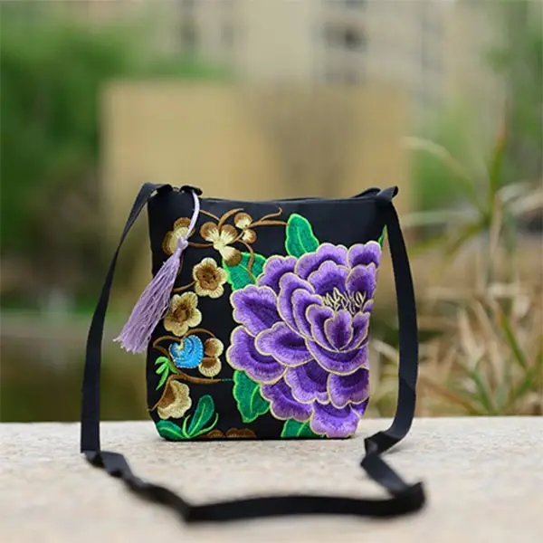 Fashion Women Ethnic Peony Min Shoulder Bag Embroidery Crossbody Handbag Tote Random Color Best Sale-WT