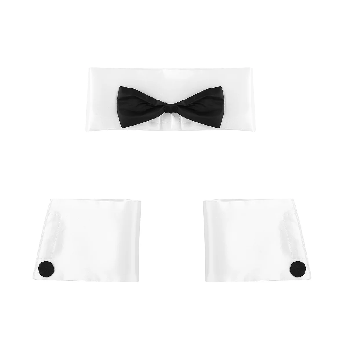 3Pcs Mens Adults Dancer Costume Accessories Waiter Tuxedo Cosplay Outfit Collar Bow Tie Cuffs Set for Halloween Single Parties