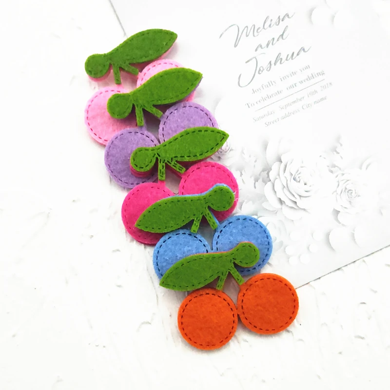 50Pcs/Lot 5*3.8CM Cherry Padded Appliques For children Hair Clip Accessories DIY Kid Patches