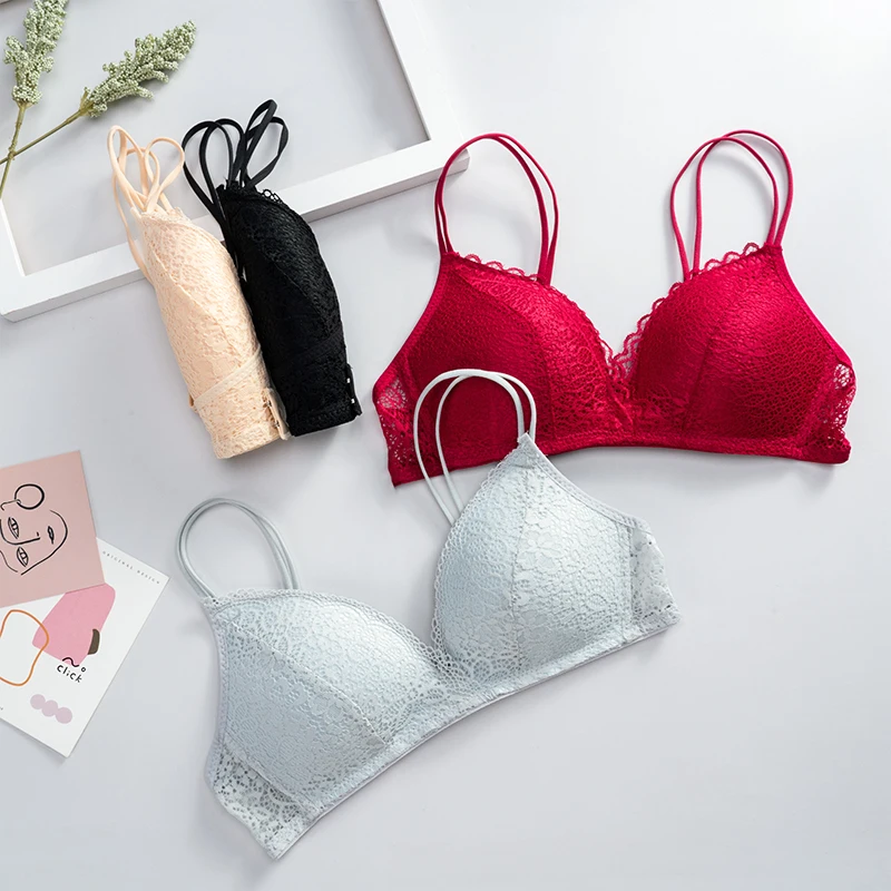 Women Bra Sexy Lace Bralette Floral Wireless Bra Female Comfortable Underwear Soft Solid Color Adjusted-straps Lingerie