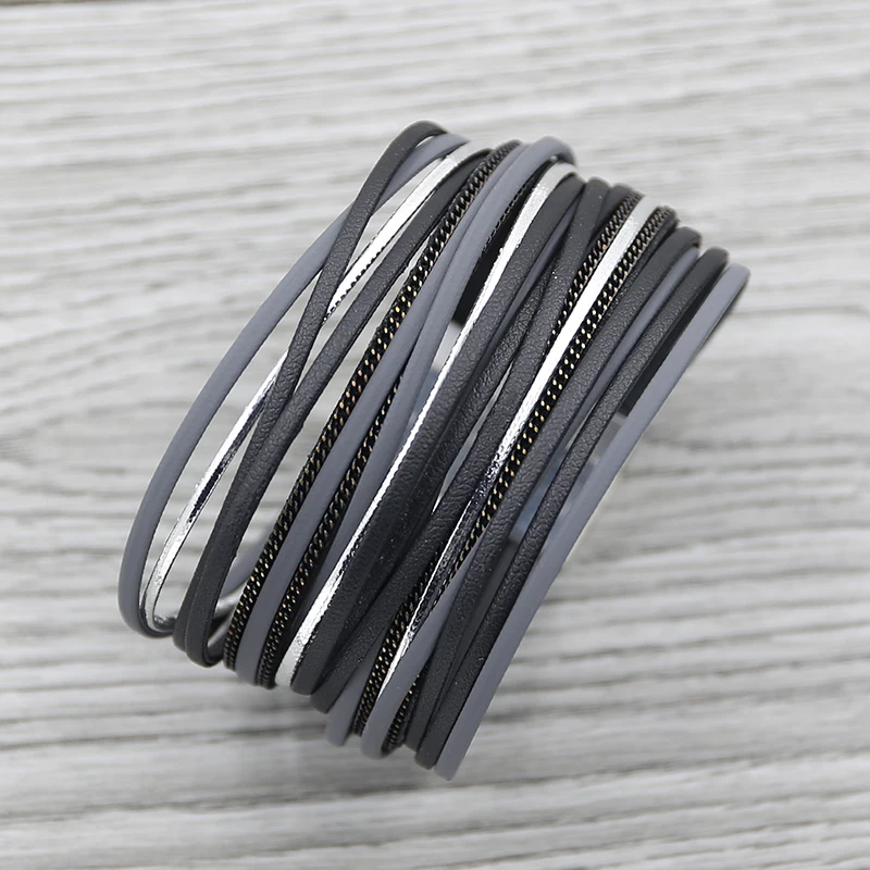 Strathspey green leather bracelet for women 2020 Vintage Multilayer Strips Wide Bracelets Boho Magnetic Bracelet  Jewelry