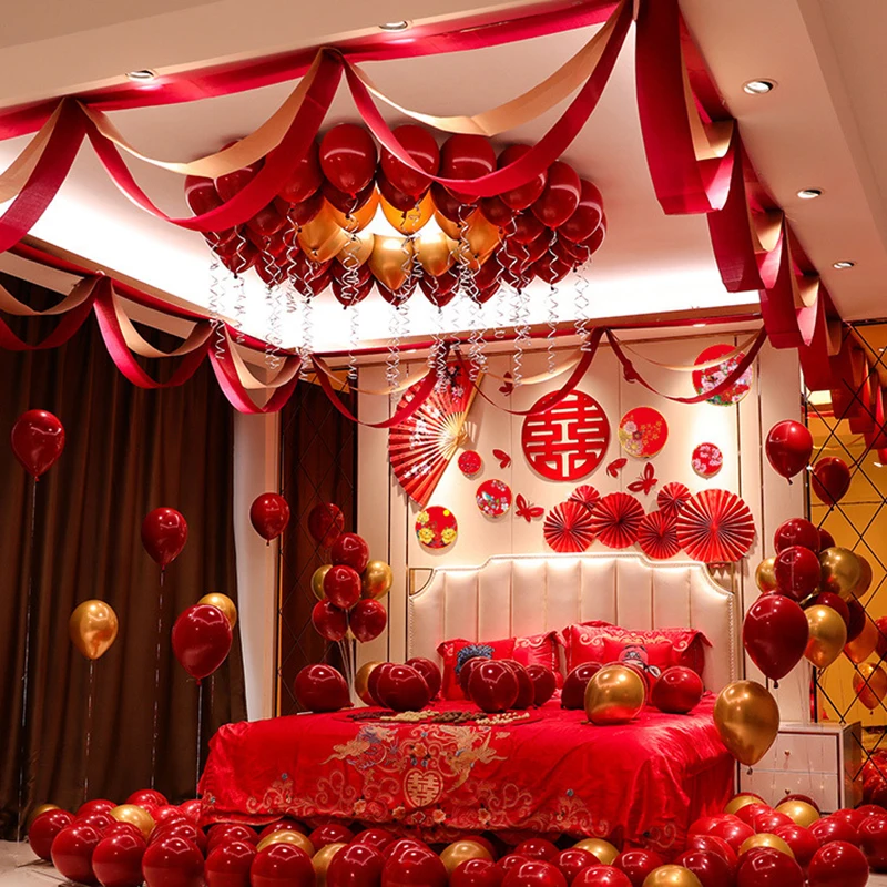 Chinese Wedding Room Decoration, Wave Flag, Double Gem, Red Balloon, Full of Chinese Style Suit 228, Latest, 2021