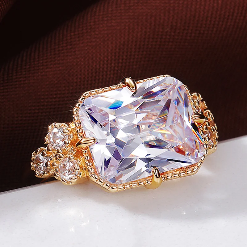 Huitan Big Square CZ Women Wedding Rings Luxury Proposal Engagement Party Anniversary Ring Noble Gift Female Statement Jewelry