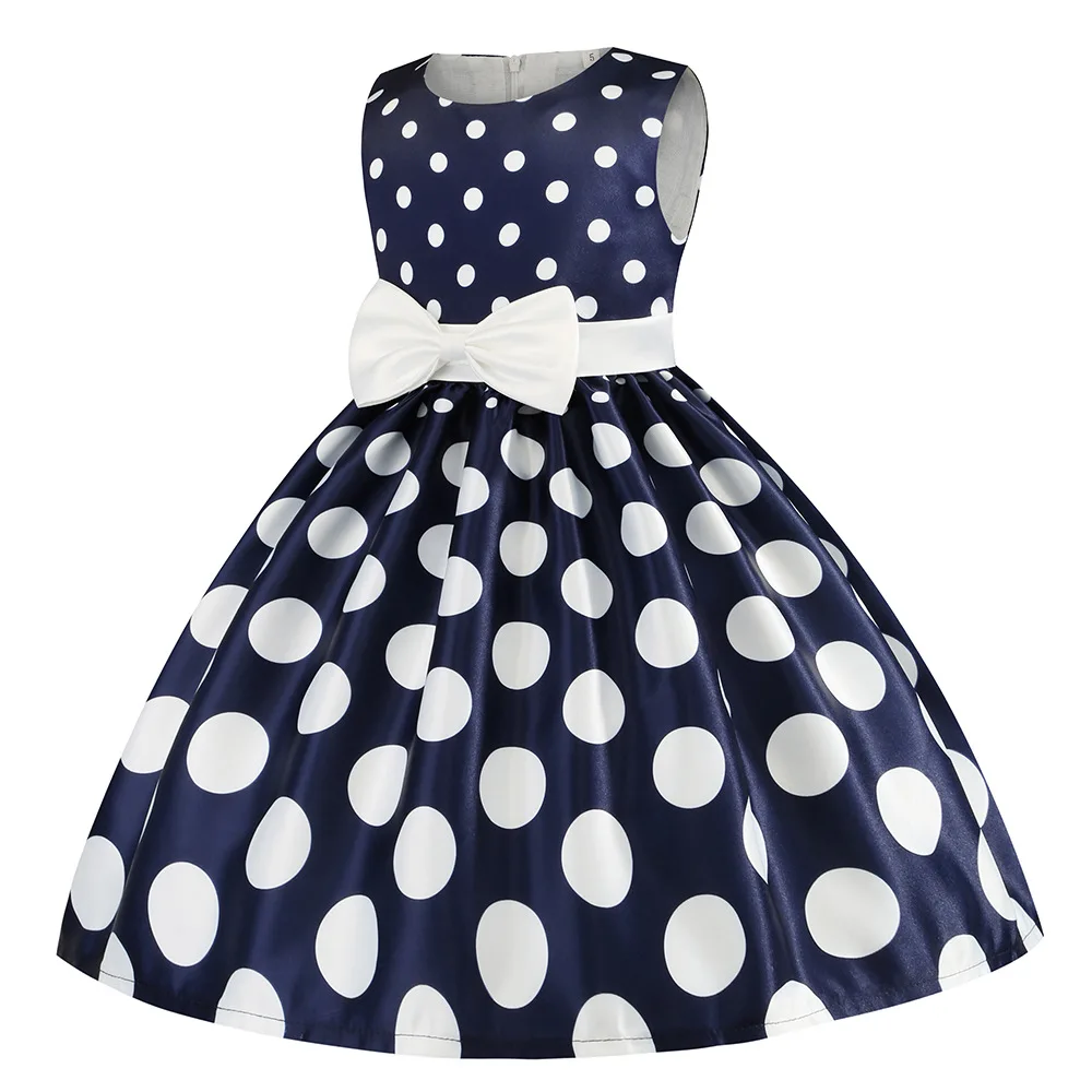 Hot Sale Christmas Super Flower girls dresses for party and wedding Dot print Princess Kids Dress Fashion Children\'s Clothing