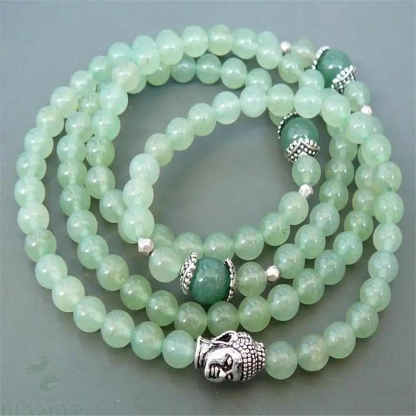 

6mm Light green jade Gemstone 108 Beads Mala Bracelet Prayer Men