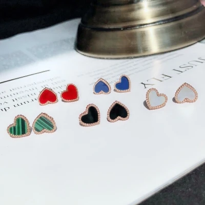 YUN RUO Rose Gold Color Simplify Red Heart Stud Earring Woman Titanium Steel Fashion Jewelry Birthday Gift No Fade Drop Shipping