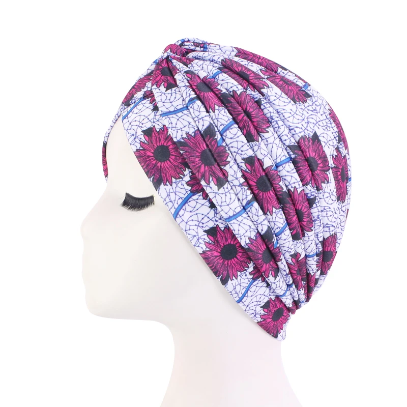 Neue Frauen Drucken Blume Knoten Krebs Rüschen Chemo Hut Beanie schal Turban Kopf Wrap Gestrickte Kappe Haarausfall Zubehör – Detail 7