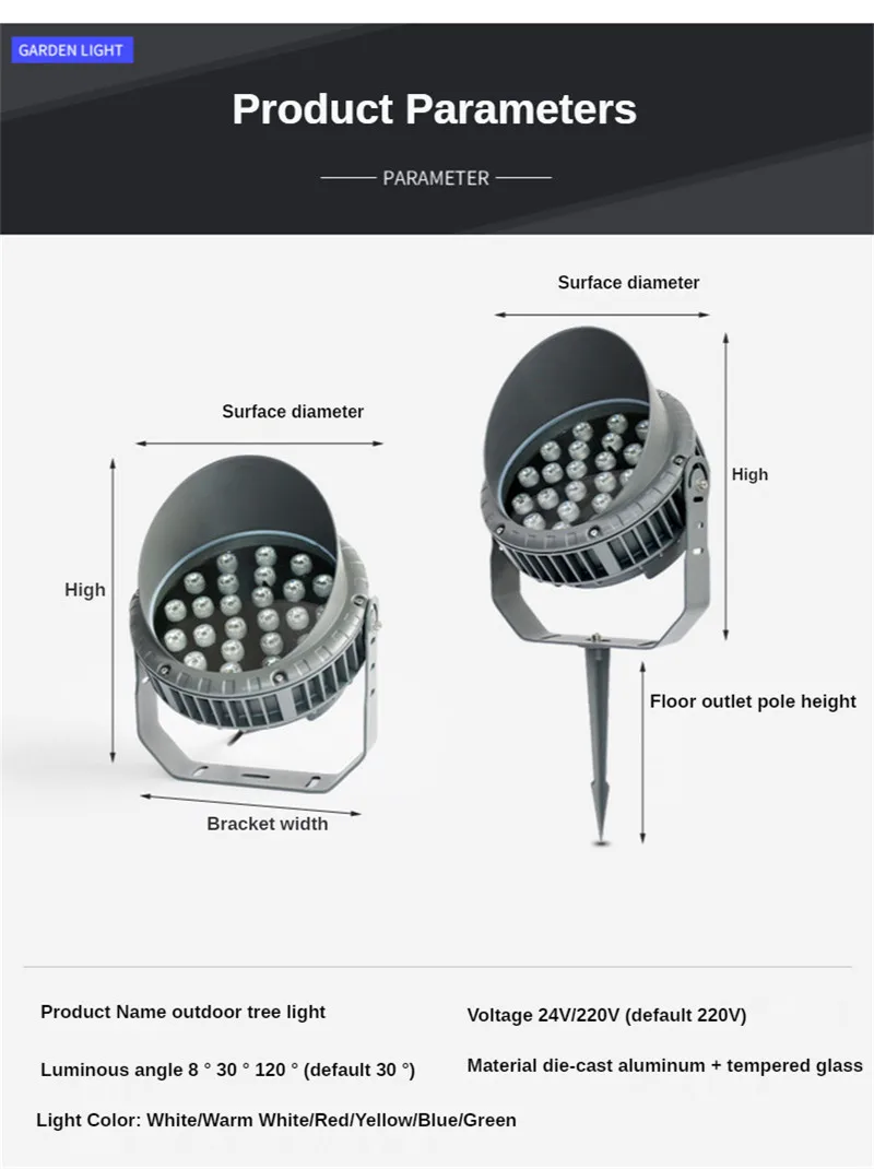 Luz de árbol impermeable para exteriores, foco Led redondo colorido para césped, paisaje, jardín, poste, camino, lámpara de terraza, 6w, 9w, 12w