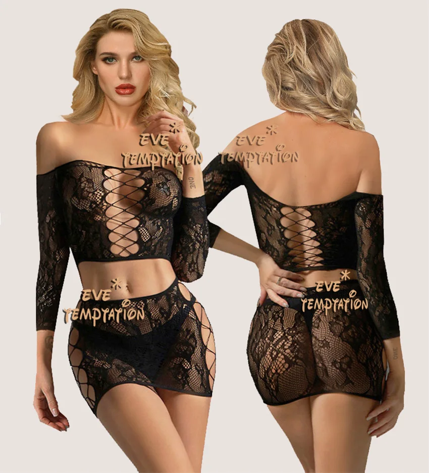 new Sexy Sleepwear plus size lingerie Babydoll BODYSUIT Mesh bowknot Floral Body Stocking Intimate Catsuit Garter strapless