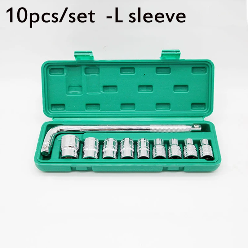 10-Piece Socket Set Mirror Chrome Plated L-Shaped Wrench Set Hand Tool Wrench Bent Rod Car RepairTool