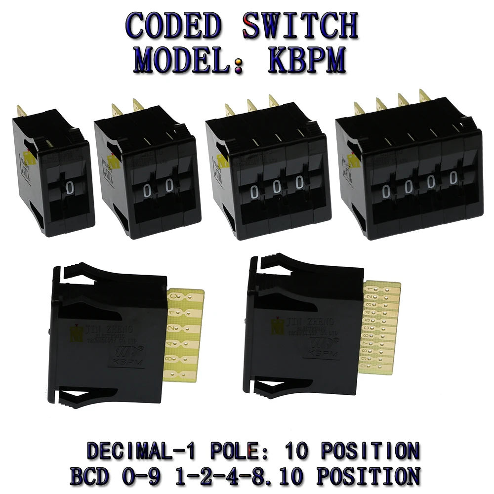 KBPM  BCD Code Binary Output  Switches/ThumbwheelSwitches 8421C 0-9C Gold Plated terminal block 0-9 Digits Decimal Code Black