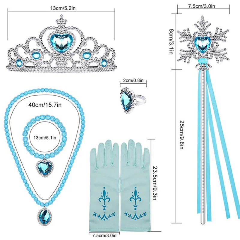 Elsa Princess Accessories Gloves Wand Crown Jewelry Set Elsa Wig Necklace Braid for Princess Dress Clothing Cosplay Dress UP