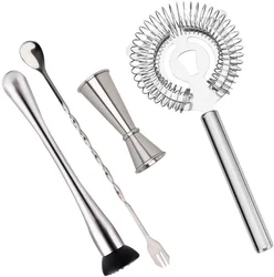Muddler for Cocktails Tools Mojito Cocktail Jigger Bar Tool with Stainless Steel Spoon, Jigger, Strainer and Muddler