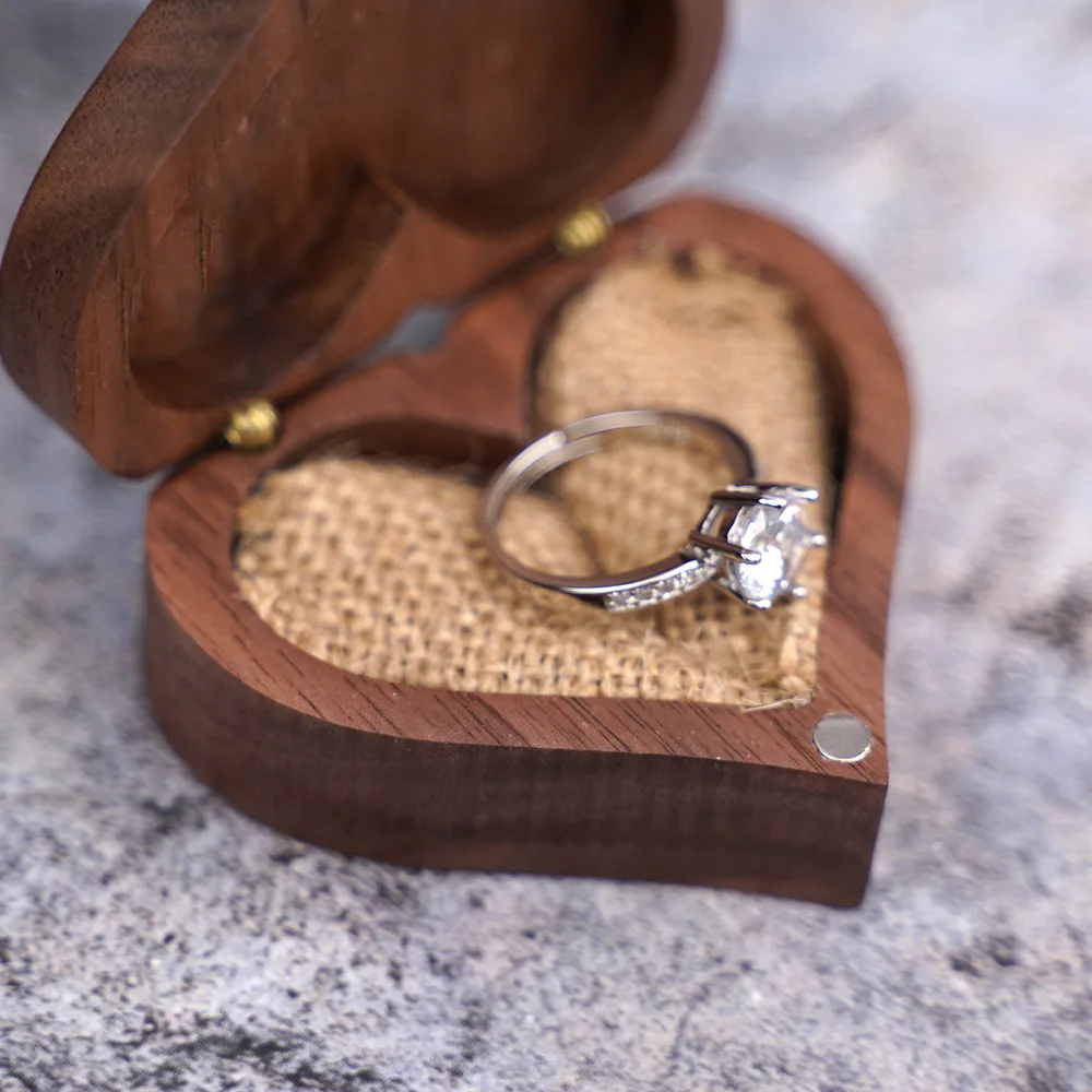 Custom Engraved Wood Heart Ring Box Wedding Gift Cases Jewelry Earring Organizer Container Trinket