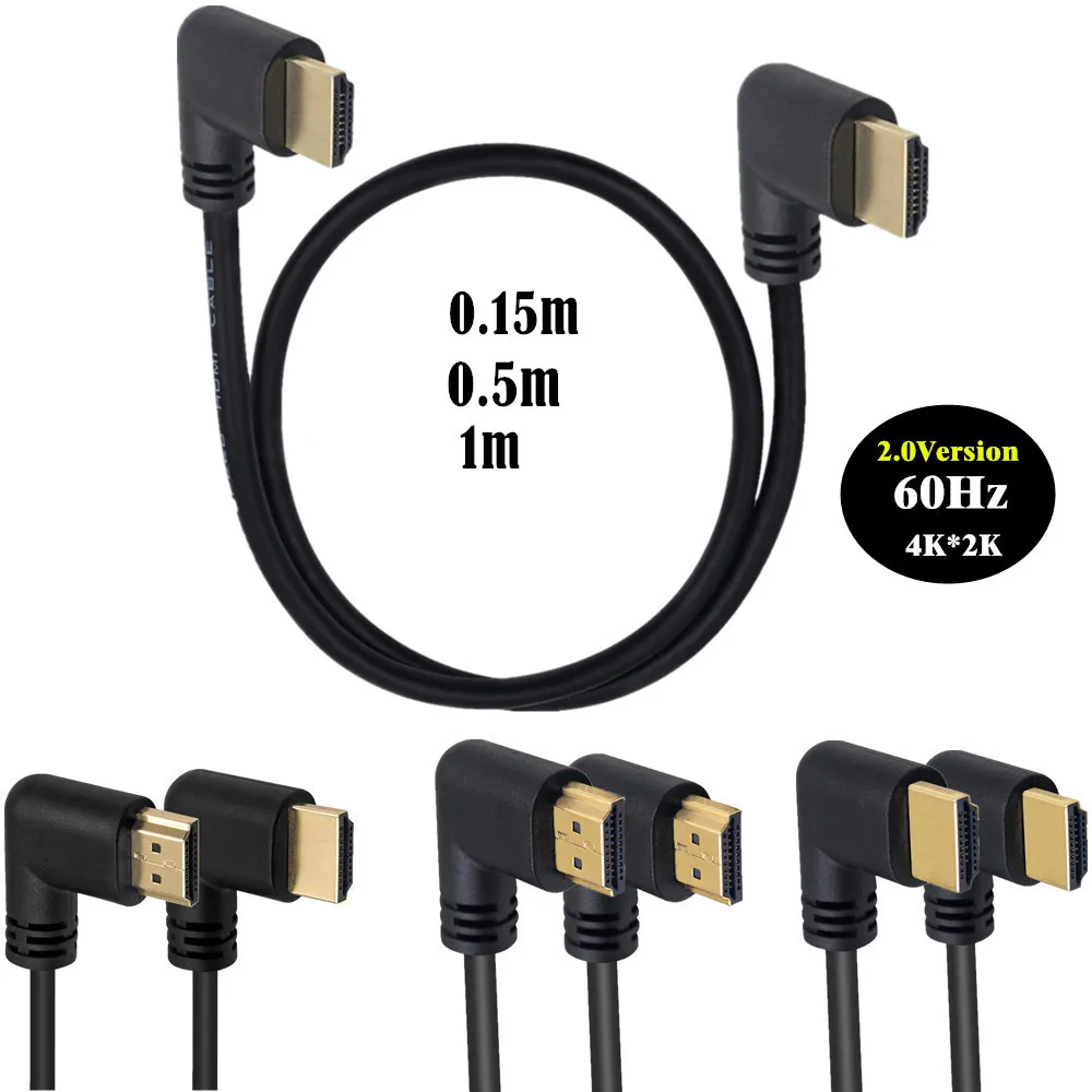 Left or Right Angled 2.0 HDMI-compatible Male to Elbow Male extension Cable 15cm 50cm 1m, 2.0V angle cable 4K*2K @60HZ