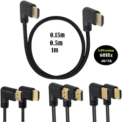 Lewy lub prostopadły 2.0 kompatybilny z HDMI męski na łokieć męski przedłużacz 15cm 50cm 1m, kabel kątowy 2.0V 4K * 2K @ 60HZ