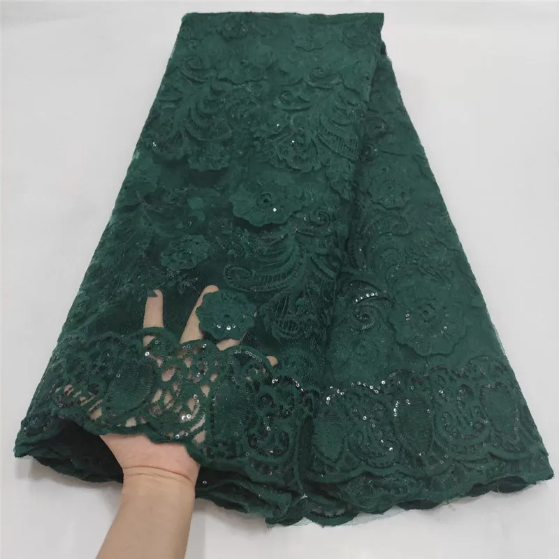 

Green African Mesh Lace Fabric 2021 High Quality French Tulle Lace Fabric with Sequins Lace Flower For Nigeria Wedding Dress