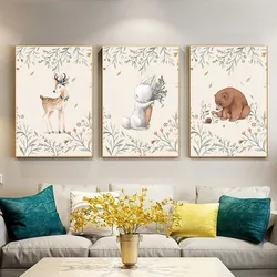 Forest Small Animals Home Decor Canvas Painting Rabbit Squirrel Children Room Decor Posters and Prints Deer Cute Poster Cuadros