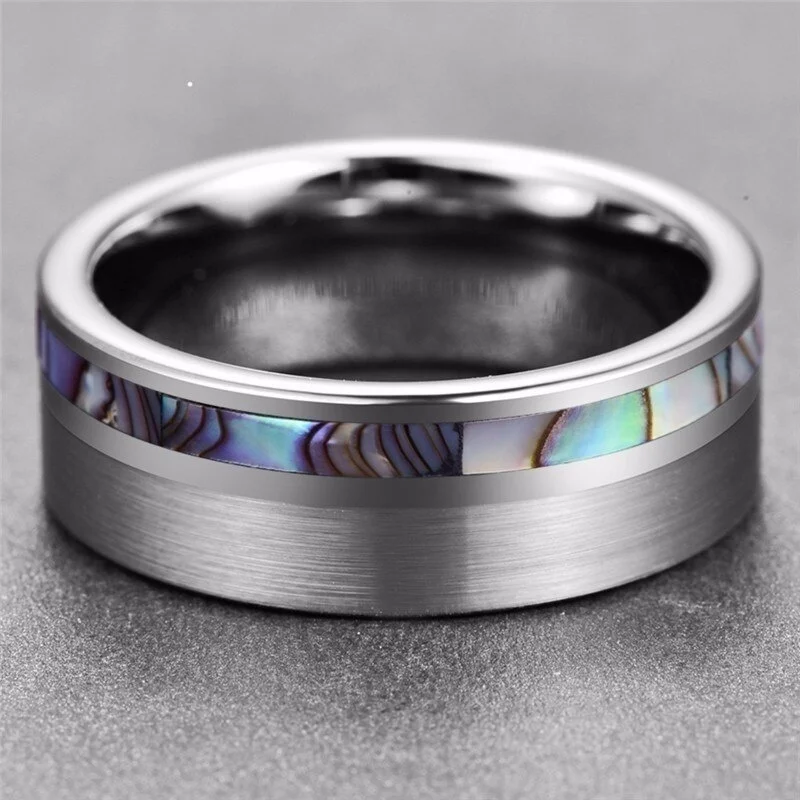 8mm Fashion Men Rings Classic Abalone Shell Pattern Stainless Steel Ring Engagement Wedding Ring For Men Jewelry Accessories