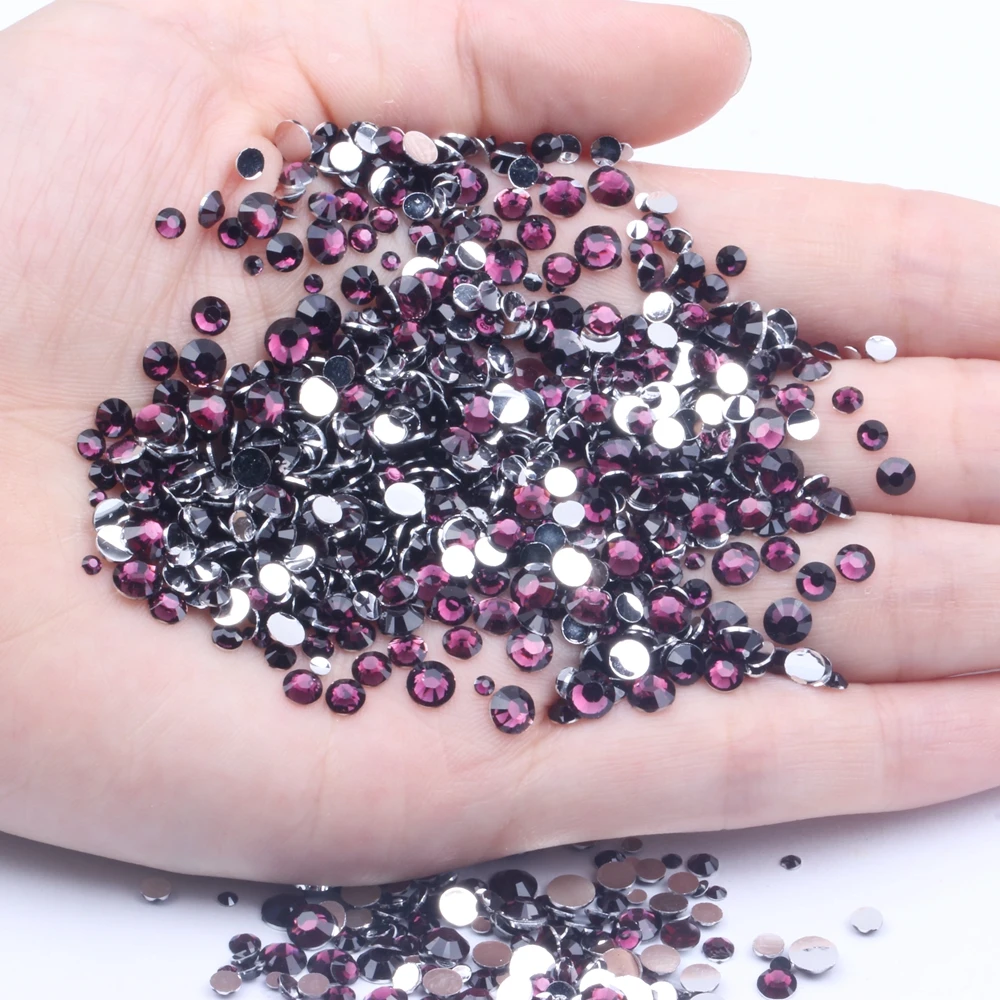 Grape Purple Glue On Resin Rhinestones 2-6mm Round Flatback Non Hotfix Diamonds DIY Crafts Shoes Bags Clothings Supplies