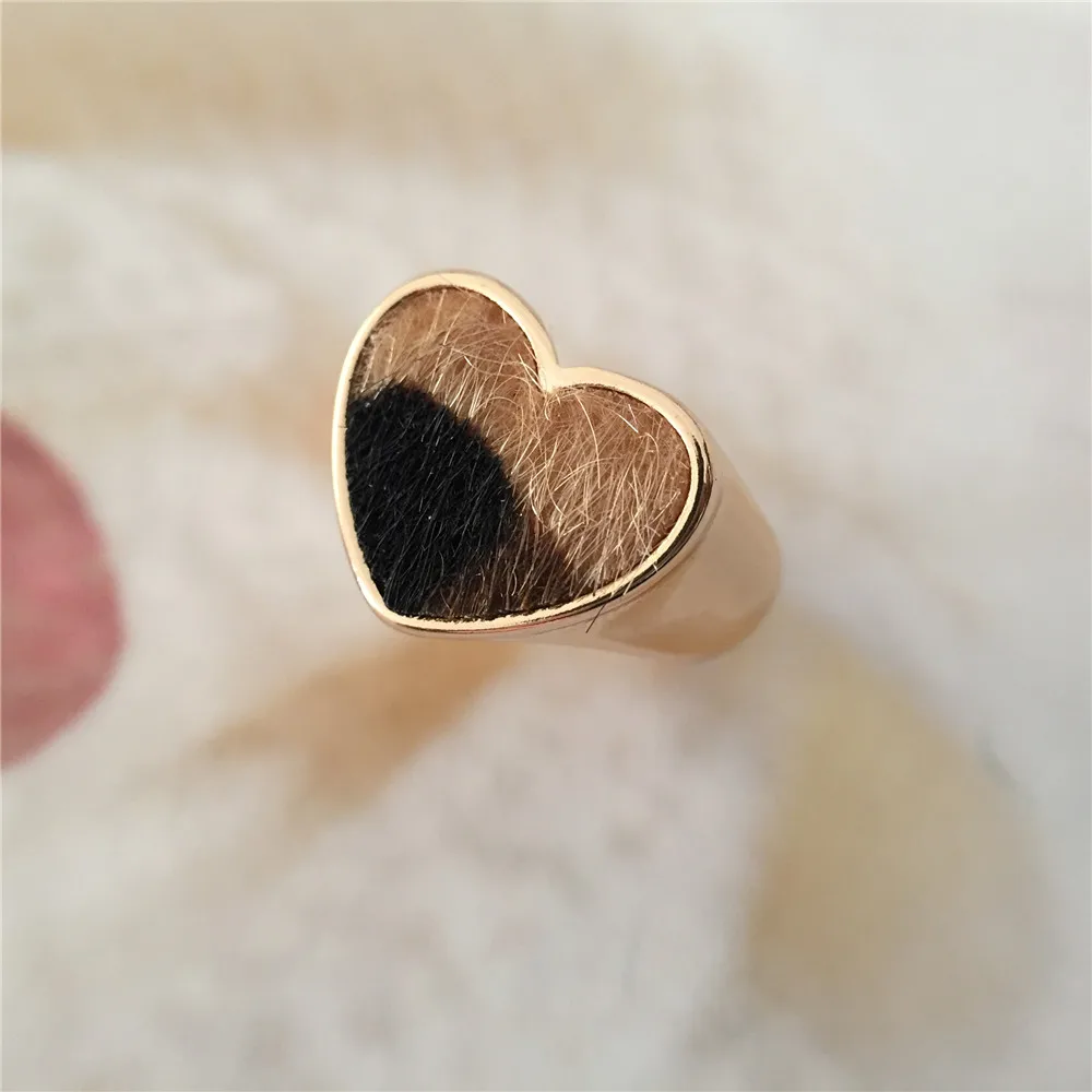 New Fashion Women Punk Ringss Gold Color Leopard Skin Print Love Heart Shape Rings Drop Shipping