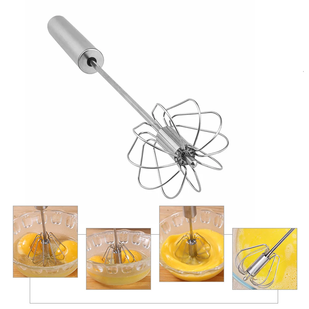 

1Pcs Semi-automatic Egg Beater 304 Stainless Steel Egg Whisk Manual Hand Mixer Self Turning Egg Stirrer Kitchen Egg Tools