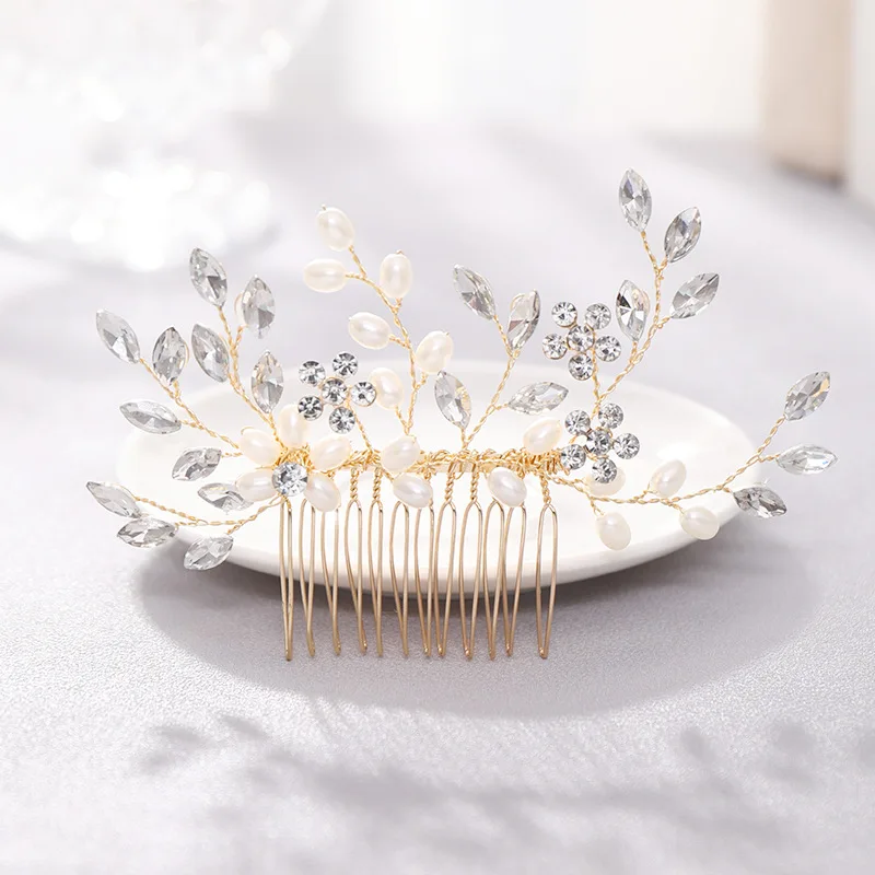 

New Fashion Crystal Bridal Faux Pearl Hair Comb Rhinestone Handmade Flower White Wedding Bride Headwear LL@17