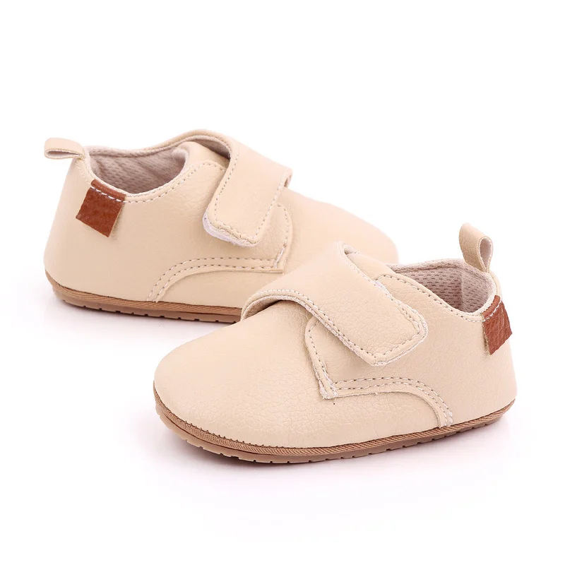 2023 New Baby Shoes Girl Boy PU Leather Rubber Soft-Sole Non-slip Hook Loop Infant Toddler First Walkers Moccasins 0-18 Month