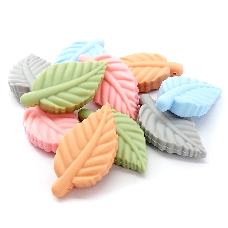 

Chenkai 5PCS Silicone Leaf Shaped Teether Beads Baby Chewable Pacifier BPA Free For DIY Infant Chew Dummy Clip Chain Accessories