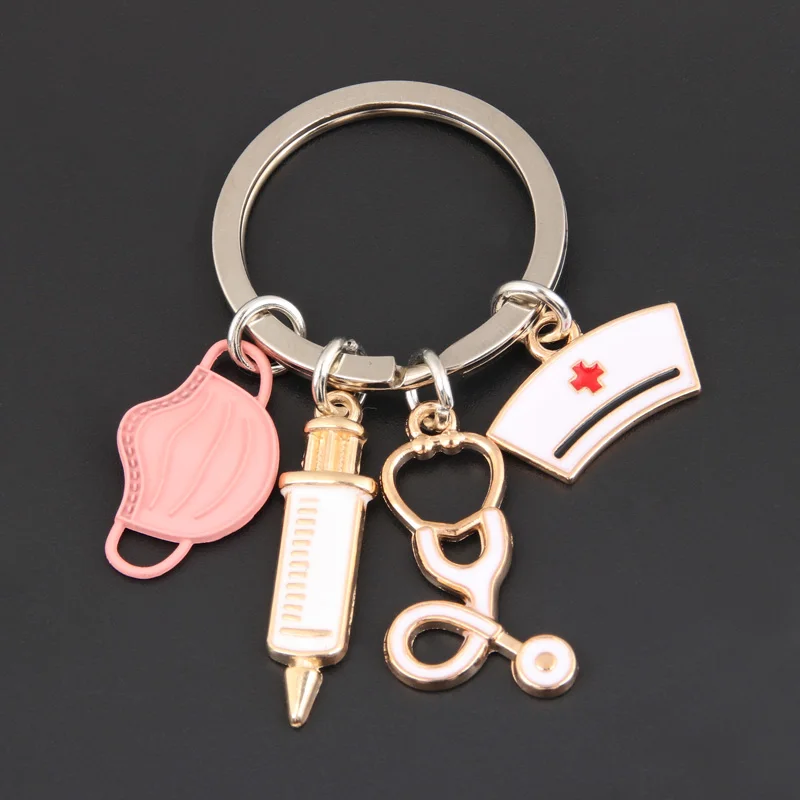 New Doctor Keychain Medical Tool Key Ring Injection Syringe Stethoscope Nurse Cap Key Chain Medico Gift DIY Jewelry Handmade