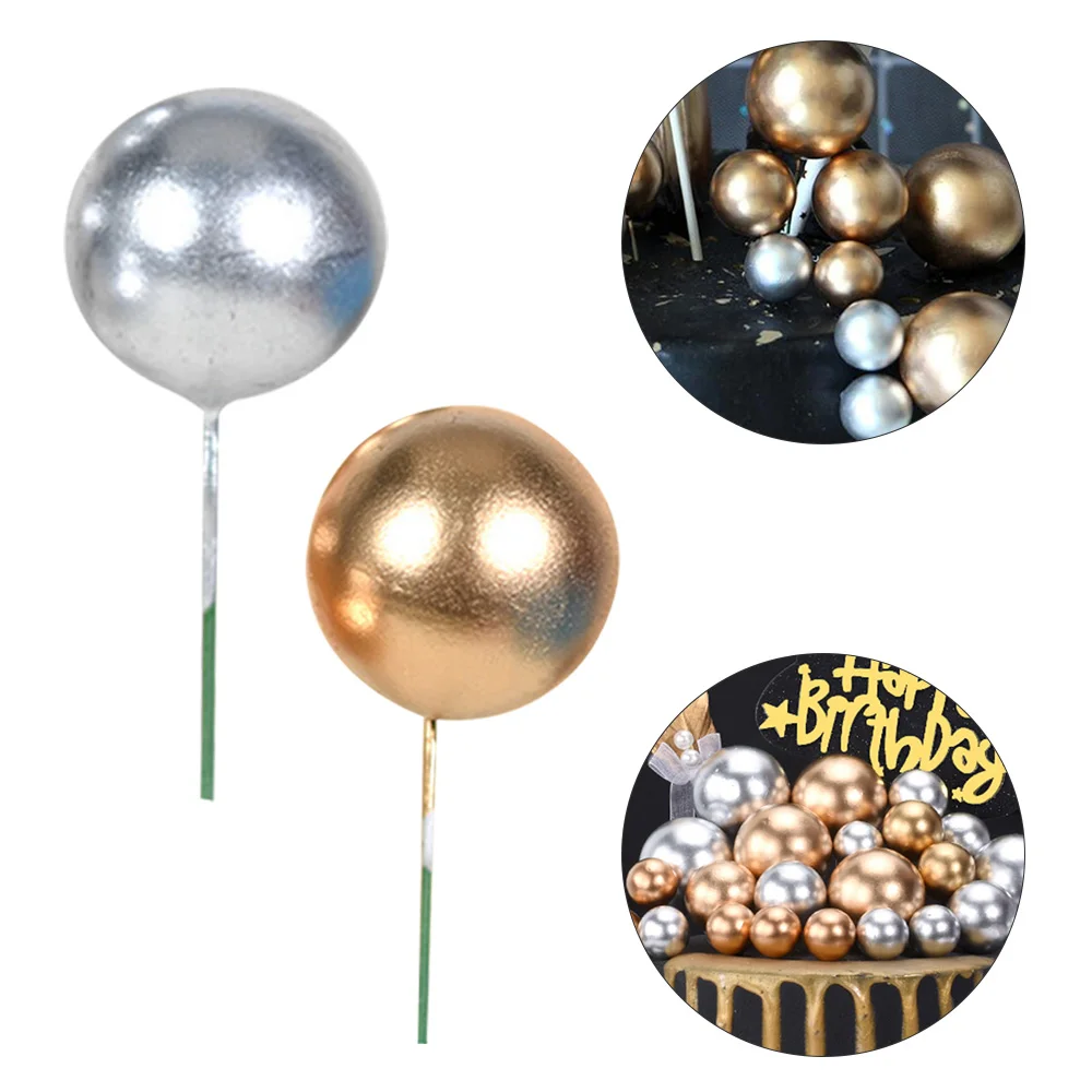 

5Pcs/lot Lovely Gold Silver Ball Cake Topper Birthday Cup Cake Decoration Baby Shower Kids Birthday Party Wedding Favor Supplies