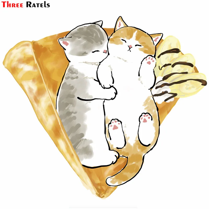 Three Ratels F268 Kitty Cats Is Sleeping Sticker For Audi A4 Iphone 12 Car Decal Personalized Creative Scratch Stickers Decor