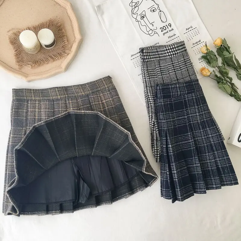 2020 spring new Japanese loli retro plaid high waist pleated skirt  age-matching wild jsk dress women