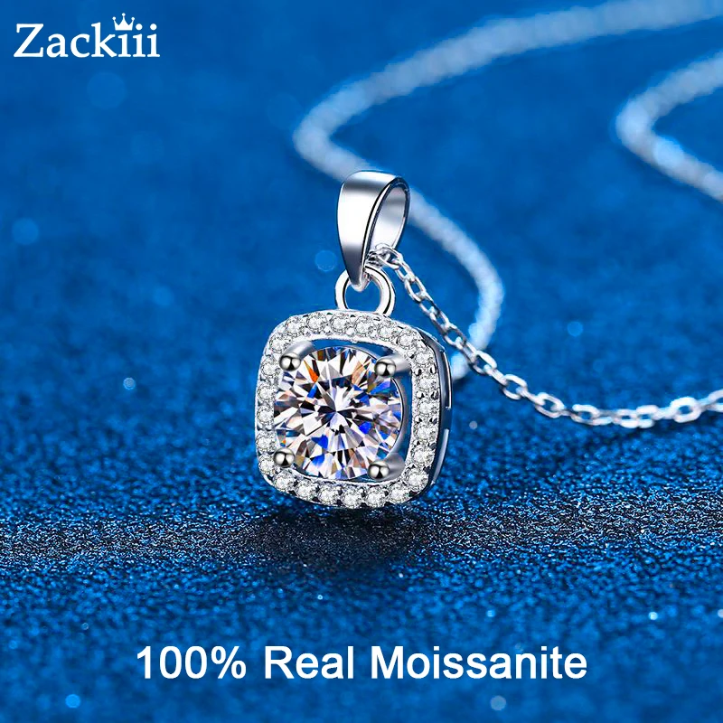 real moissanite halo colar de pingente para mulheres joias de prata esterlina vvs lab diamond presente de aniversario para meninas 1ct 2ct 01